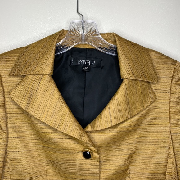 KASPER Blazer Mustard Gold Single Breasted Statement Dinner Jacket 3D Buttons - Picture 3 of 11